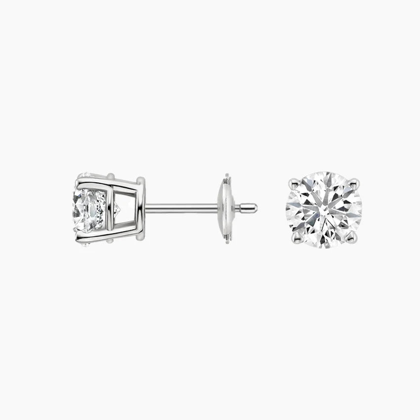 Perfect 4-Prong Lab Diamond Stud Earrings in 18K White Gold