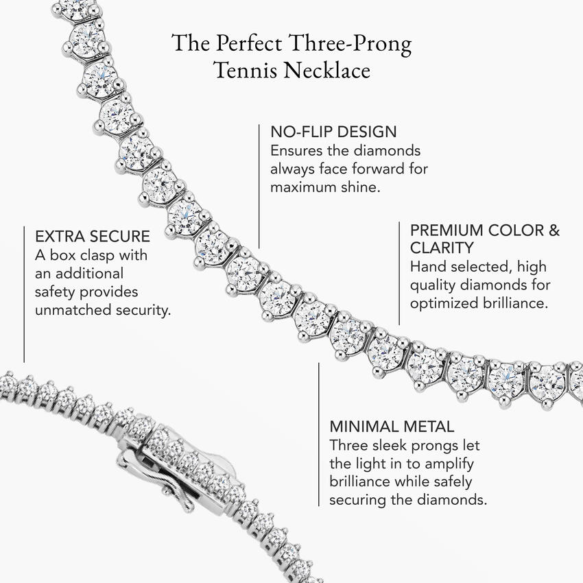 Perfect Three-Prong Lab Diamond Tennis Necklace in 18K Gold