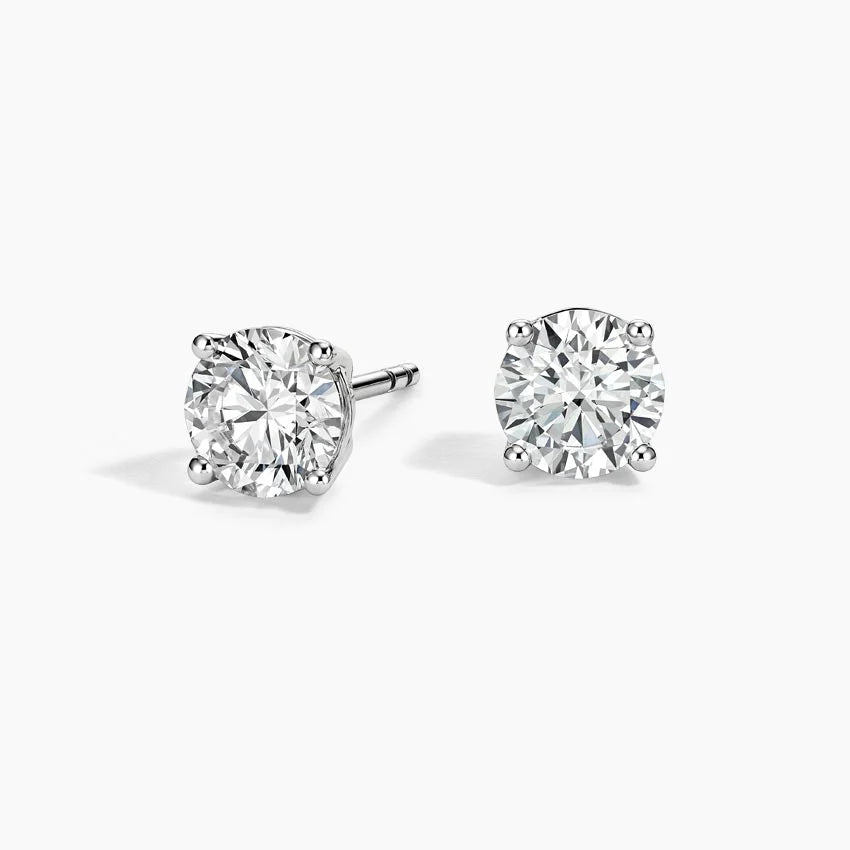 Perfect 4-Prong Lab Diamond Stud Earrings in 18K White Gold