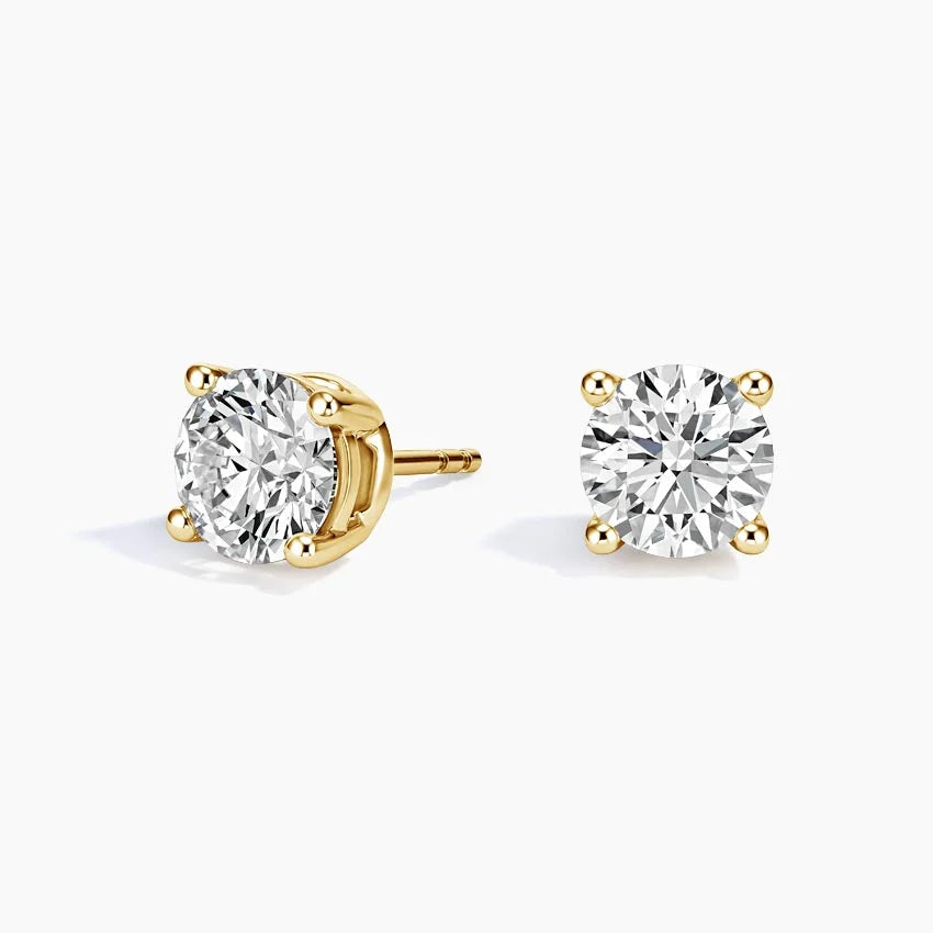 Perfect 4-Prong Lab Diamond Stud Earrings in 18K Yellow Gold