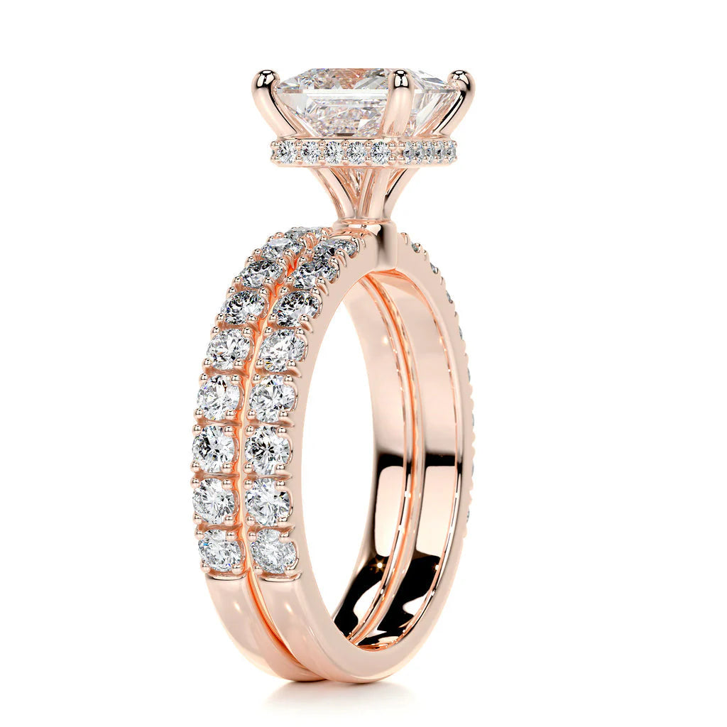 1 CT PRINCESS HIDDEN HALO F/VS DIAMOND BRIDAL RING SET