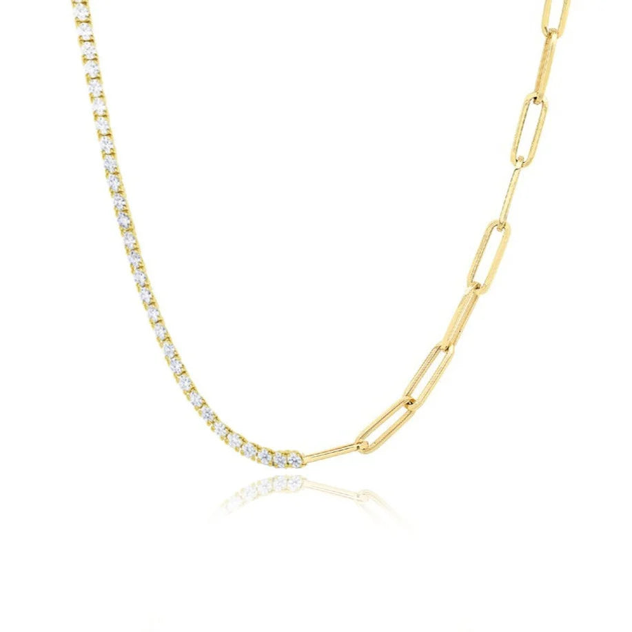 HALF AND HALF DIAMOND PAPERCLIP NECKLACE