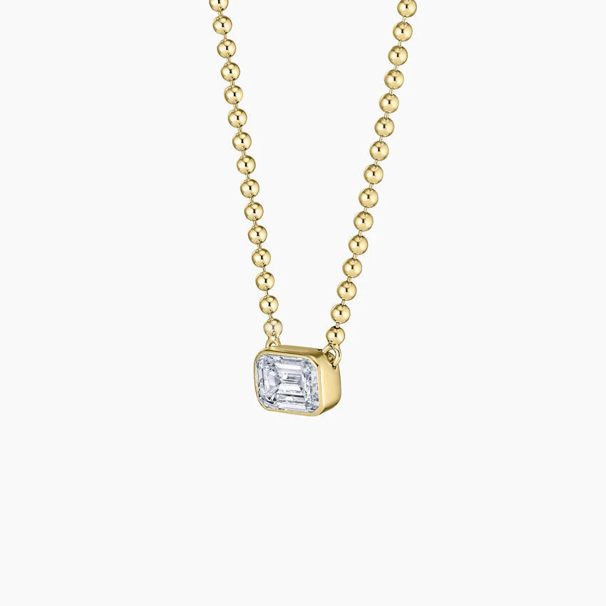 Emerald Cut Lab Diamond Bezel Bead Chain Necklace (3/4 ct. tw.) in 14K Yellow Gold