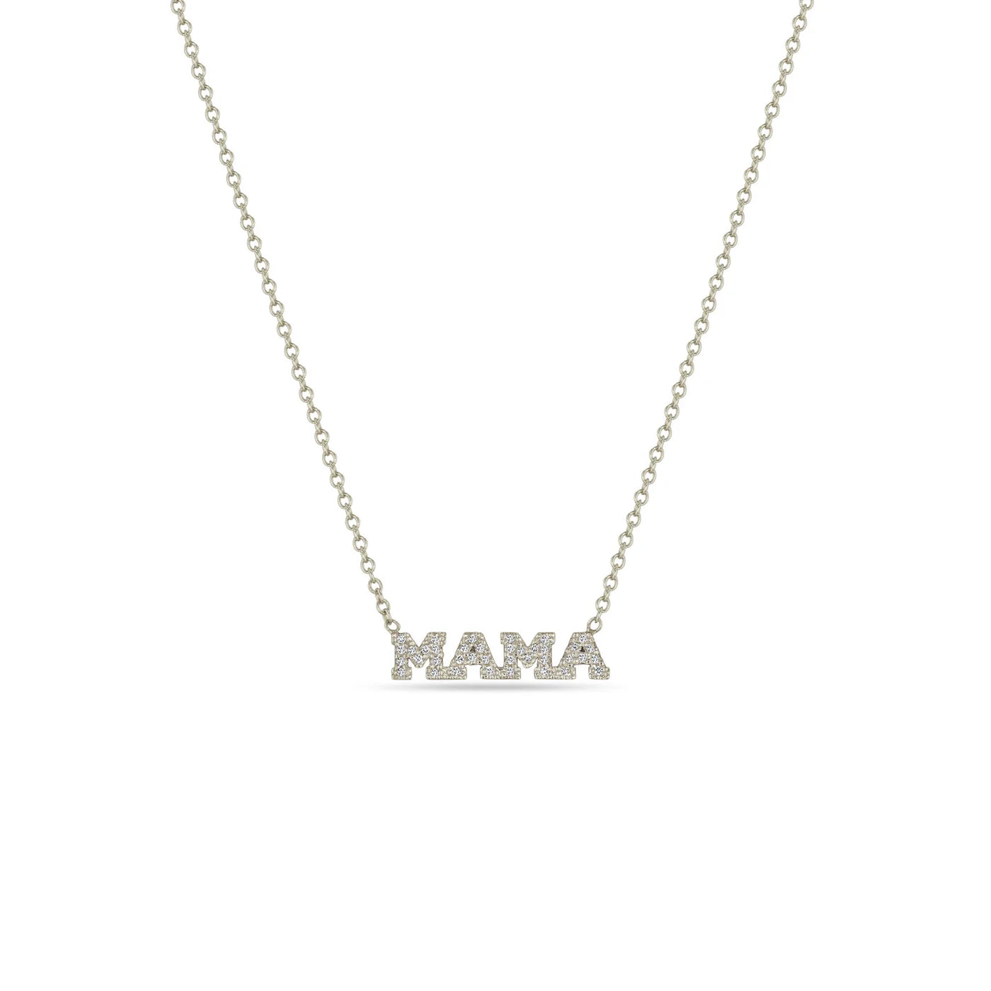 14K ITTY BITTY PAVÉ DIAMOND MAMA NECKLACE
