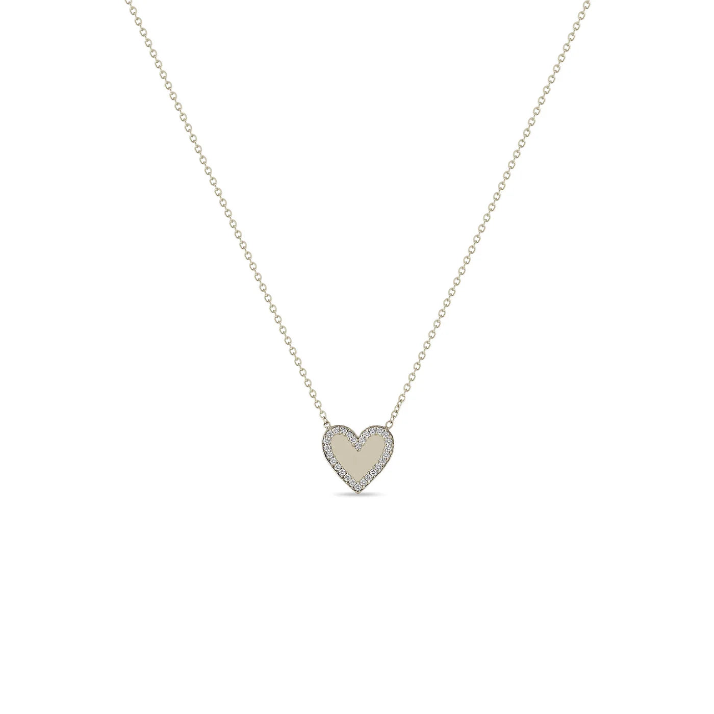 14K GOLD HEART WITH PAVÉ DIAMOND BORDER NECKLACE