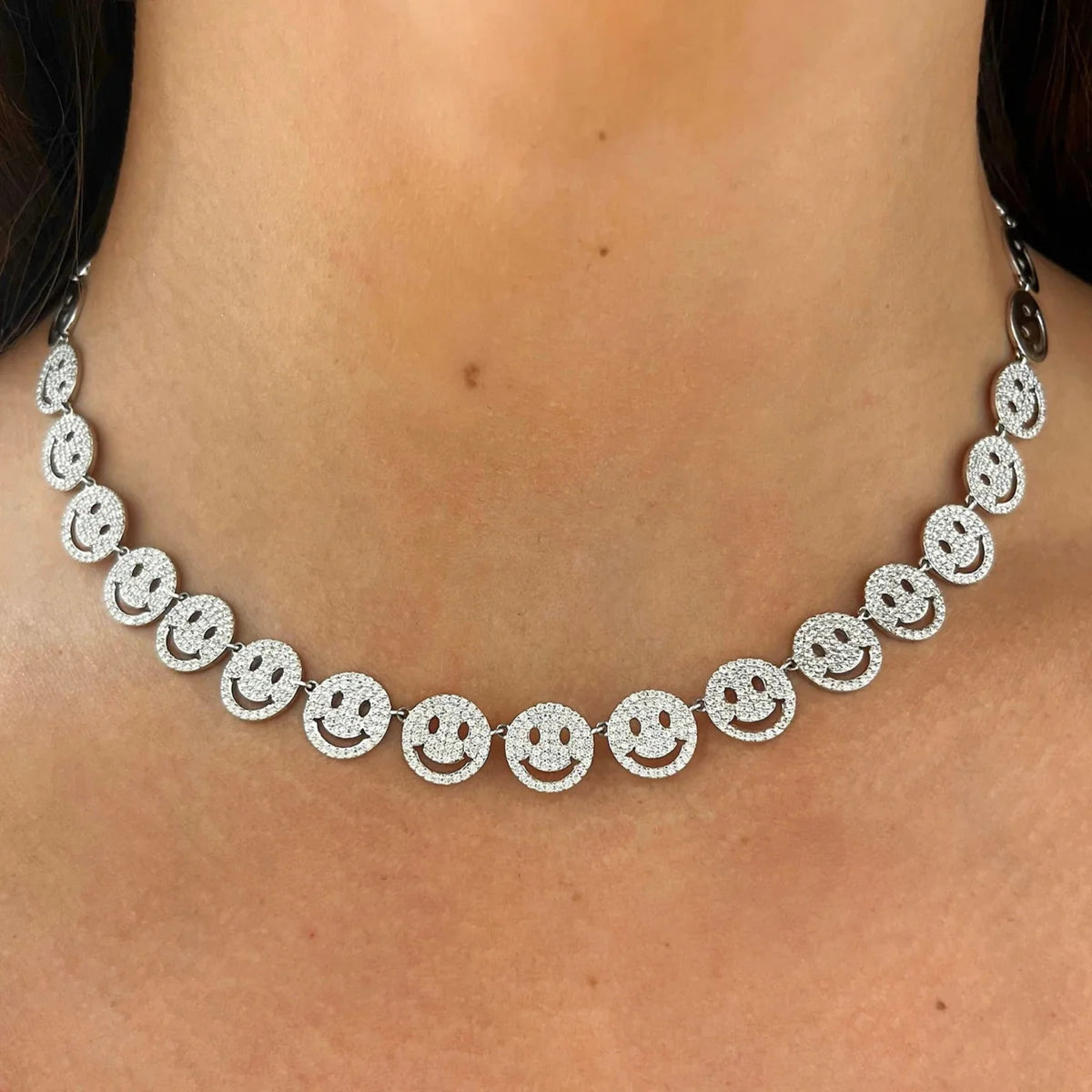 Smiley Pave Diamond Choker Necklace 2.77 ctw