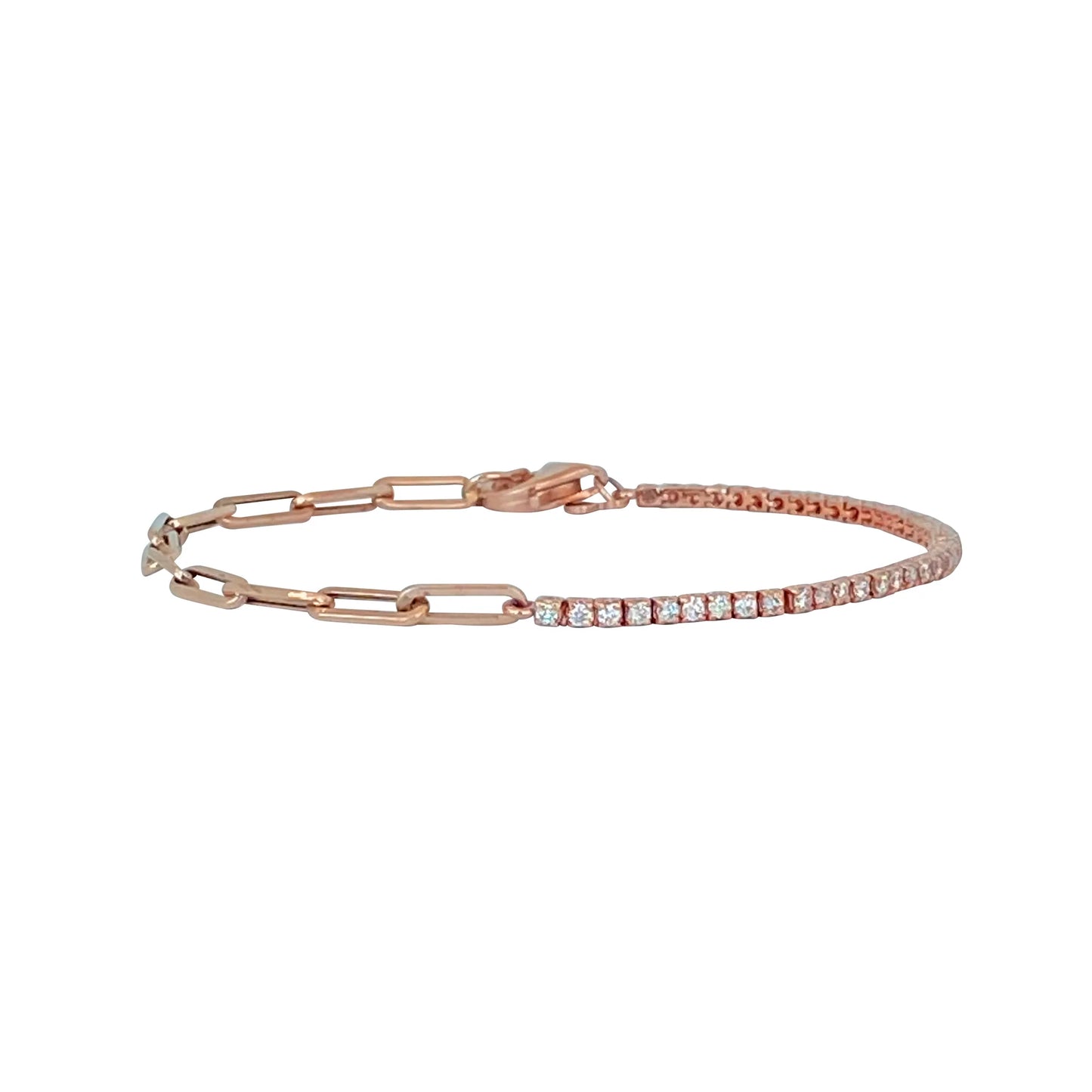 HALF AND HALF DIAMOND TENNIS PAPERCLIP BRACELET