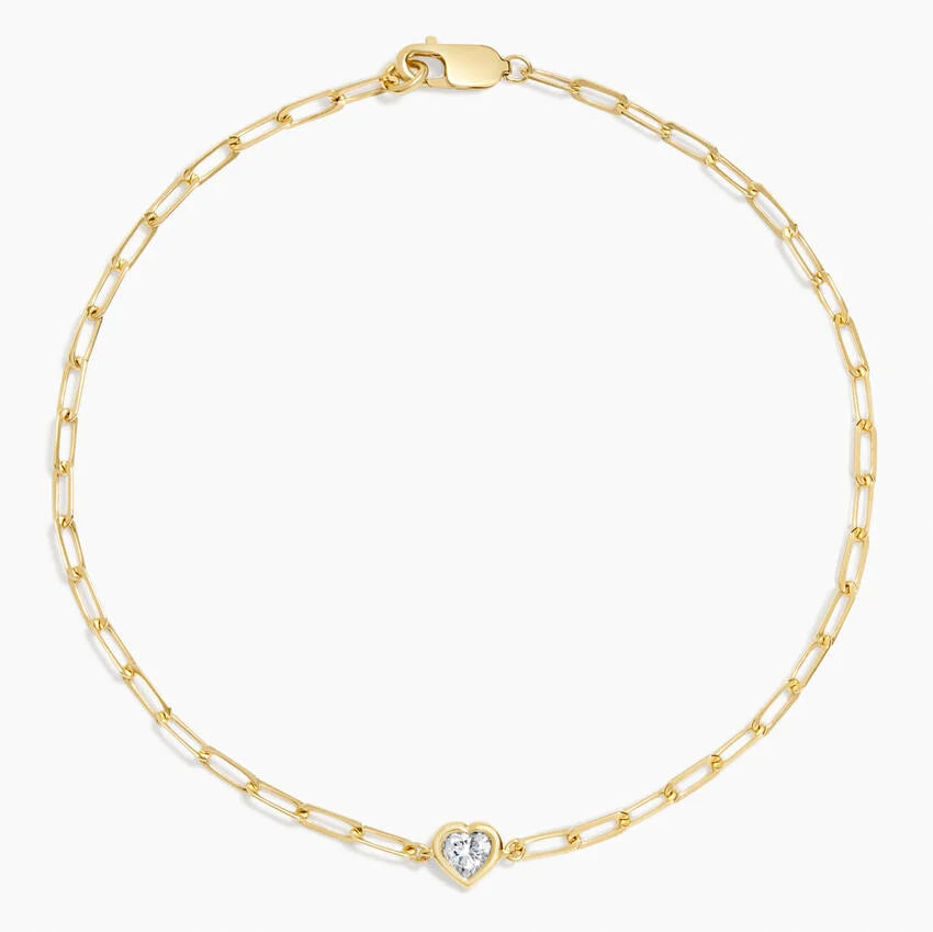 Heart Shaped Lab Diamond Paperclip Chain Bracelet (1/5 ct. tw.) in 14K Yellow Gold