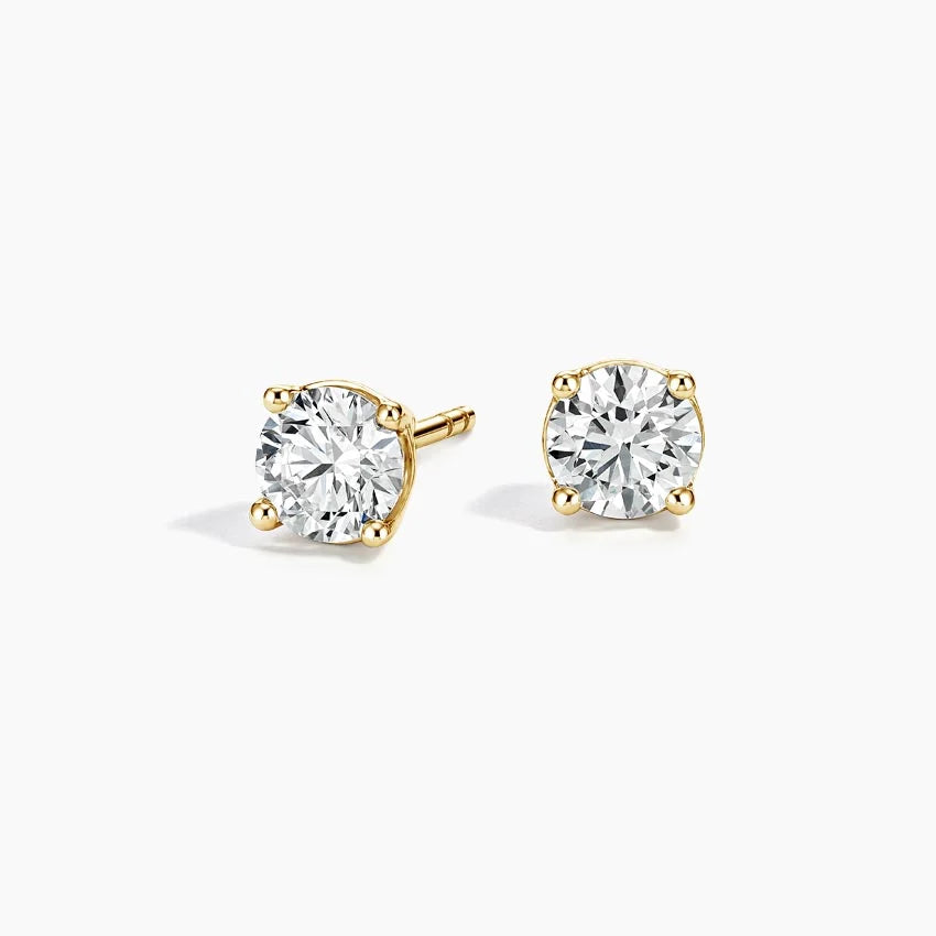 Perfect 4-Prong Lab Diamond Stud Earrings in 18K Yellow Gold