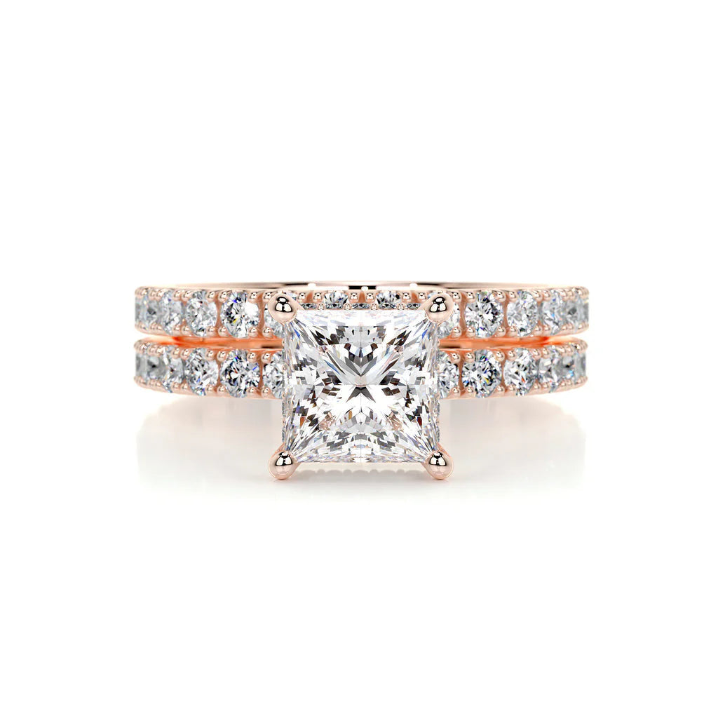 1 CT PRINCESS HIDDEN HALO  F/VS DIAMOND BRIDAL RING SET