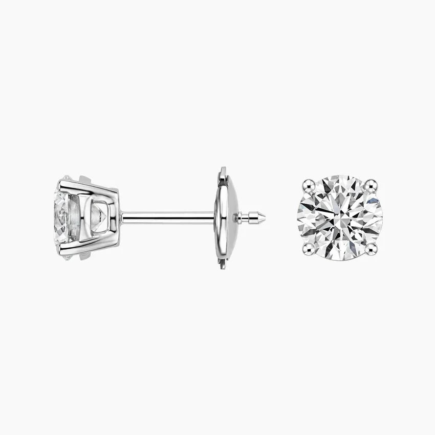Perfect 4-Prong Lab Diamond Stud Earrings in 18K White Gold