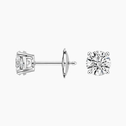 Perfect 4-Prong Lab Diamond Stud Earrings in 18K White Gold