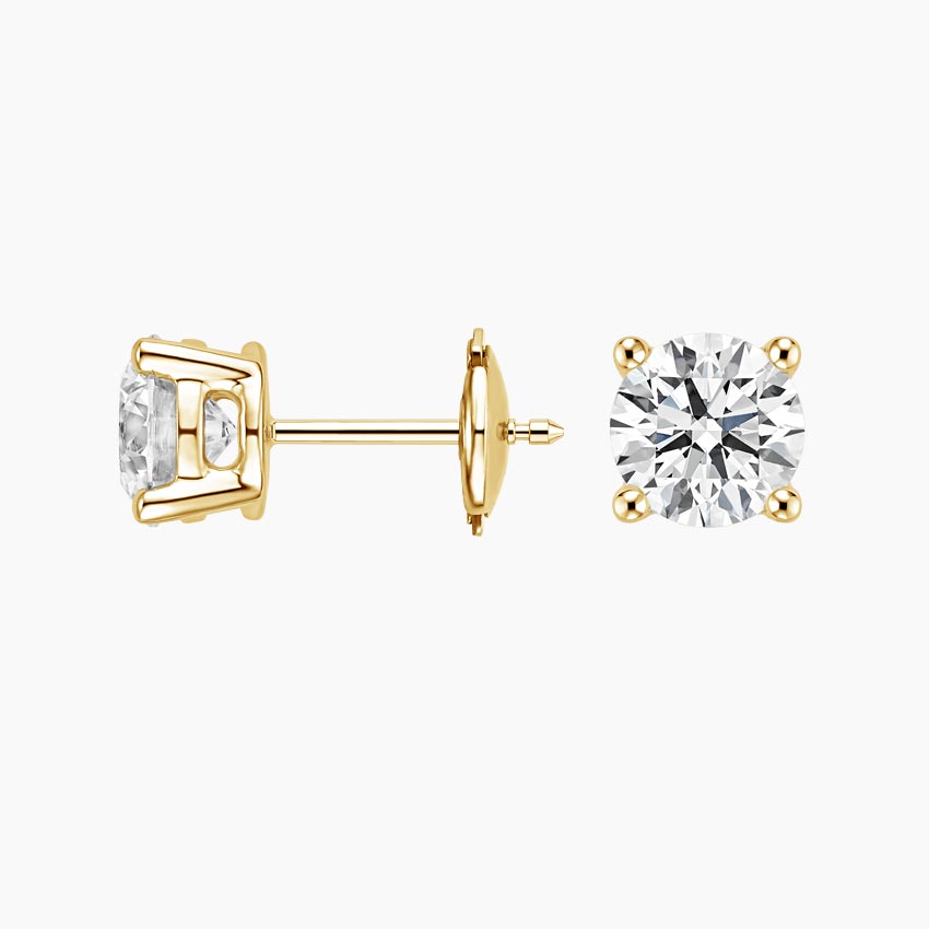 Perfect 4-Prong Lab Diamond Stud Earrings in 18K Yellow Gold