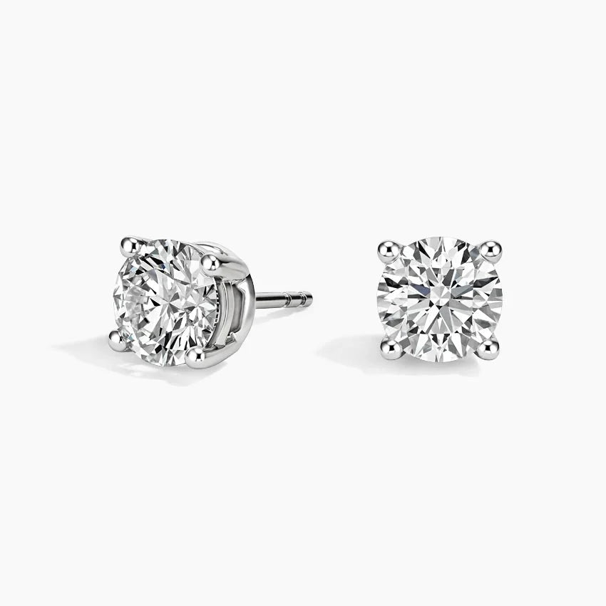 Perfect 4-Prong Lab Diamond Stud Earrings in 18K White Gold