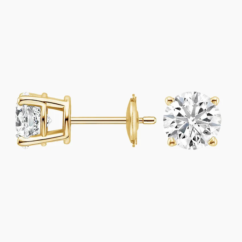 Perfect 4-Prong Lab Diamond Stud Earrings in 18K Yellow Gold