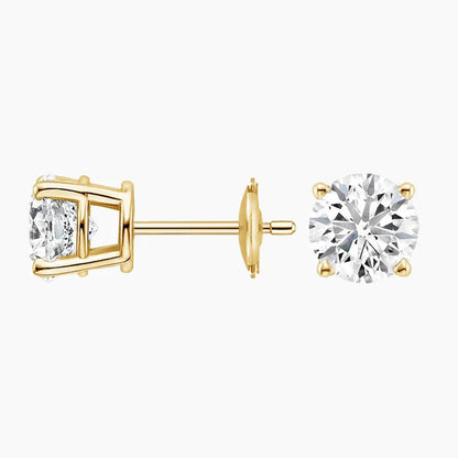 Perfect 4-Prong Lab Diamond Stud Earrings in 18K Yellow Gold