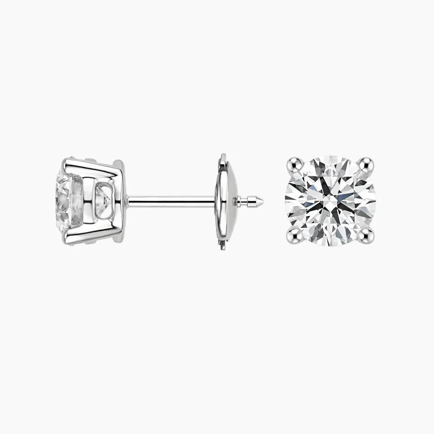 Perfect 4-Prong Lab Diamond Stud Earrings in 18K White Gold