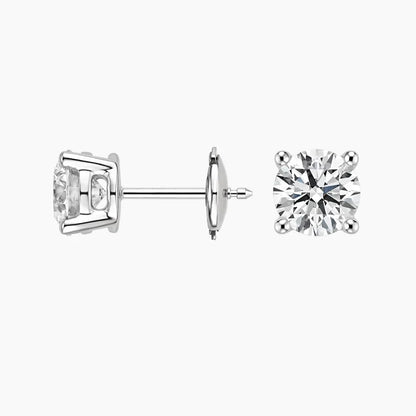 Perfect 4-Prong Lab Diamond Stud Earrings in 18K White Gold