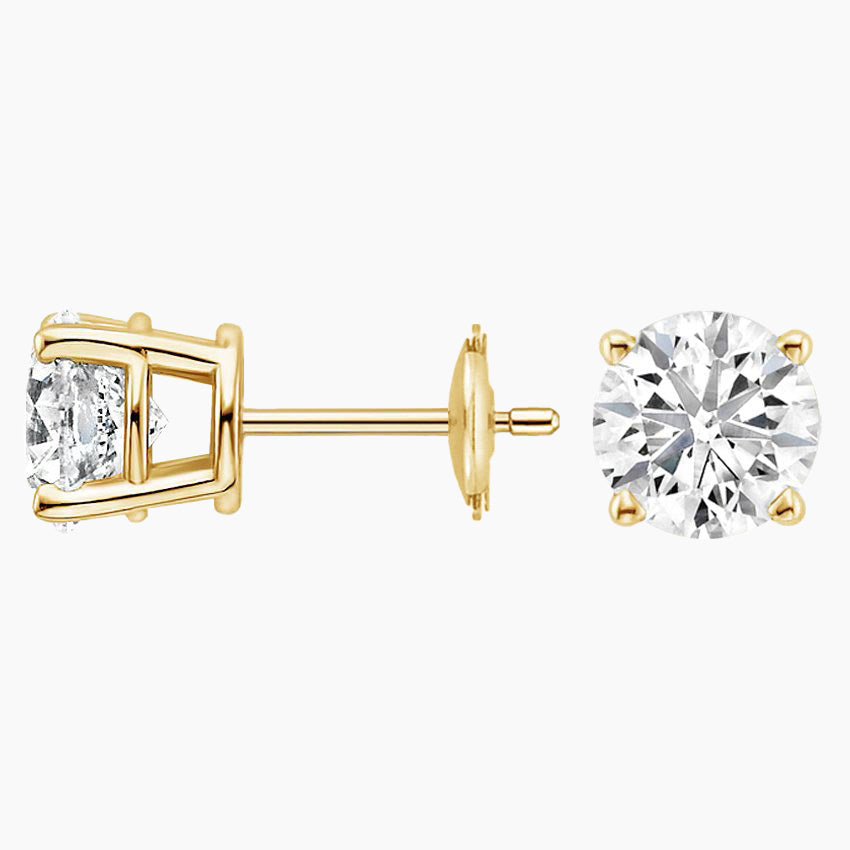 Perfect 4-Prong Lab Diamond Stud Earrings in 18K Yellow Gold