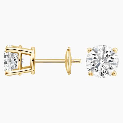 Perfect 4-Prong Lab Diamond Stud Earrings in 18K Yellow Gold