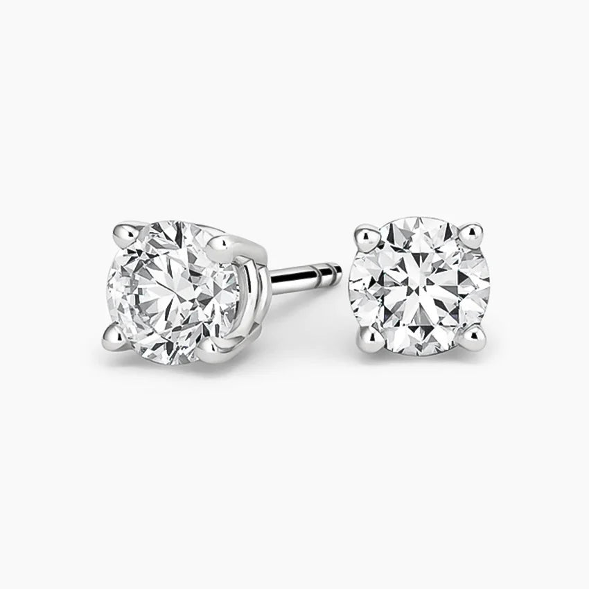 Perfect 4-Prong Lab Diamond Stud Earrings in 18K White Gold