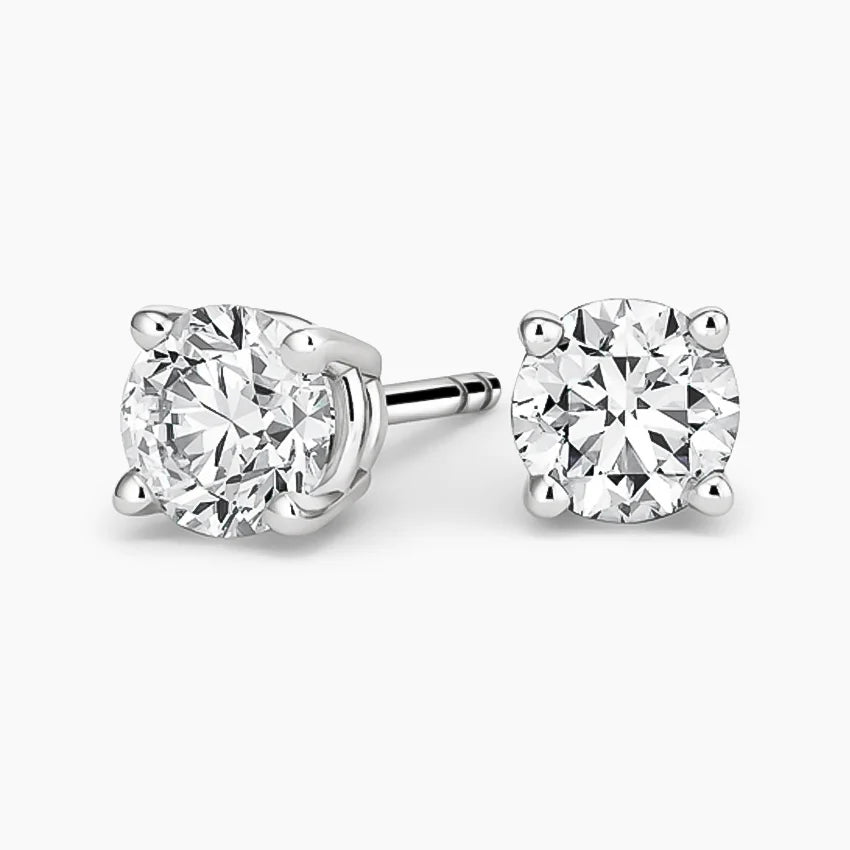 Perfect 4-Prong Lab Diamond Stud Earrings in 18K White Gold