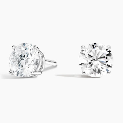 Perfect 4-Prong Lab Diamond Stud Earrings in 18K White Gold
