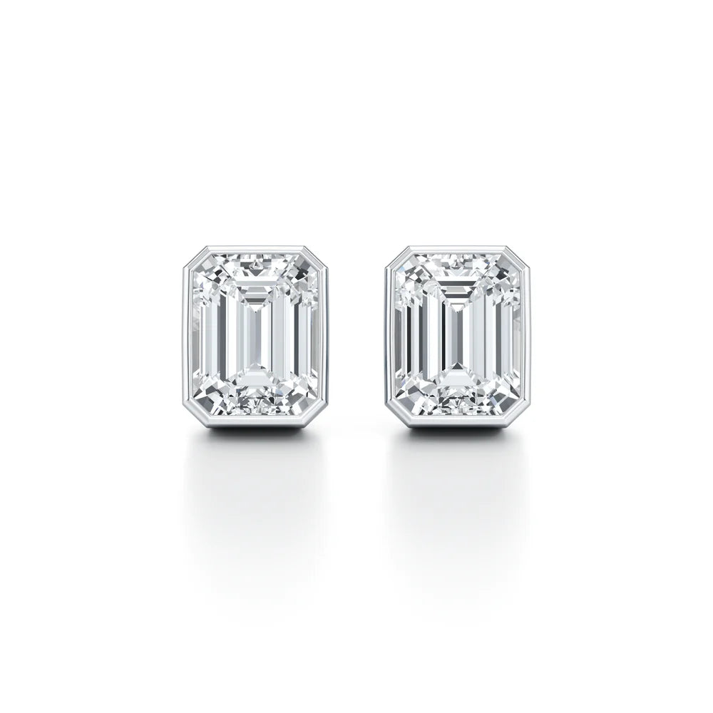 Bezel Set Lab Diamond Emerald Studs
