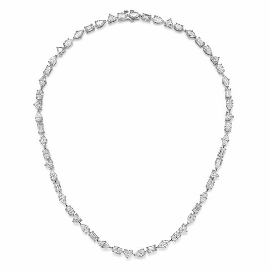 28.90 Carat Multi Shape Lab Grown Diamond Tennis Necklace in 14k White Gold