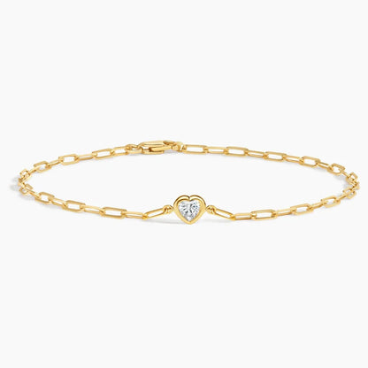 Heart Shaped Lab Diamond Paperclip Chain Bracelet (1/5 ct. tw.) in 14K Yellow Gold