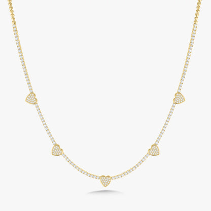 "Five of Hearts" Pave Diamond Tennis Necklace 2.42 ctw