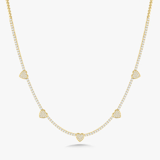 "Five of Hearts" Pave Diamond Tennis Necklace 2.42 ctw