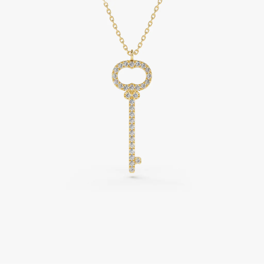 14K Gold Diamond Key Charm Necklace