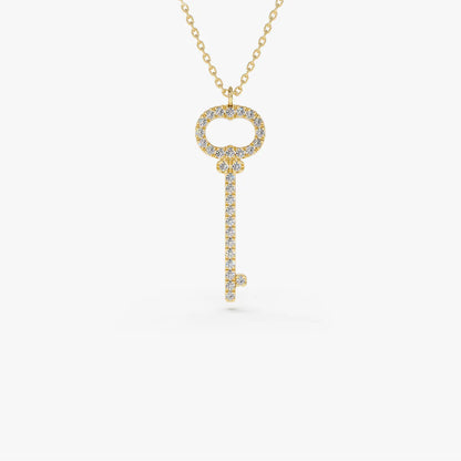 14K Gold Diamond Key Charm Necklace
