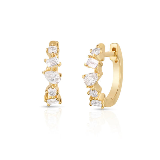 MIXED SHAPE DIAMOND HUGGIE EARRINGS