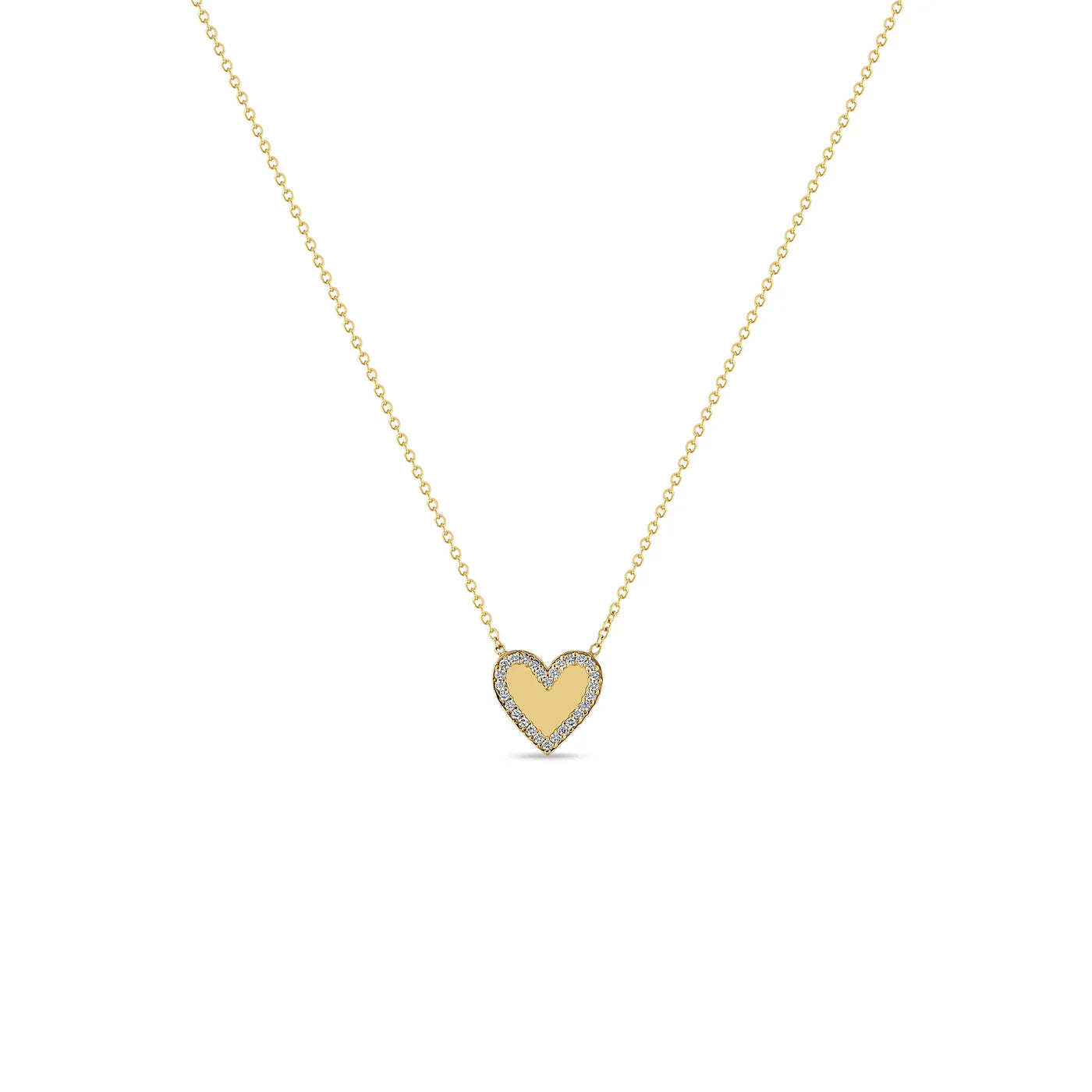 14K GOLD HEART WITH PAVÉ DIAMOND BORDER NECKLACE
