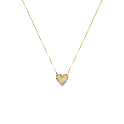 14K GOLD HEART WITH PAVÉ DIAMOND BORDER NECKLACE