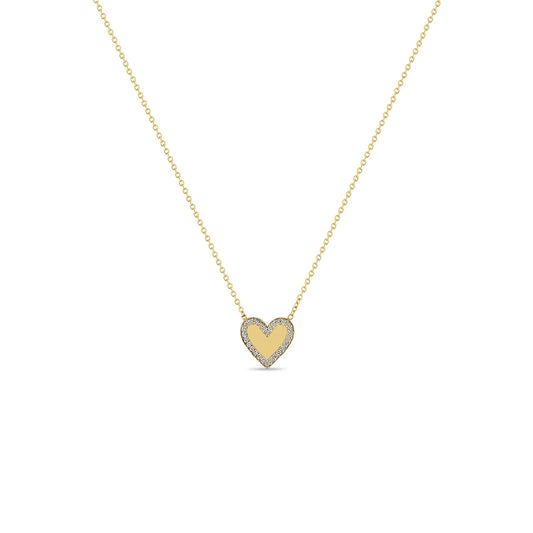 14K GOLD HEART WITH PAVÉ DIAMOND BORDER NECKLACE