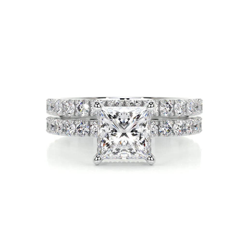 1 CT PRINCESS HIDDEN HALO  F/VS DIAMOND BRIDAL RING SET