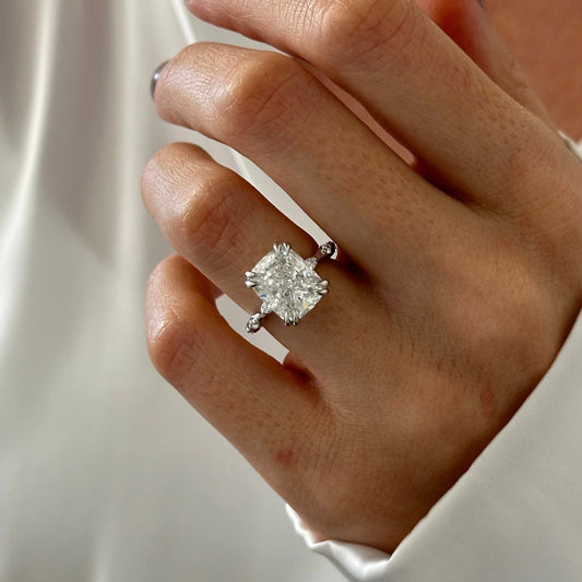 Beverley Elongated Cushion Hidden Halo Engagement Ring