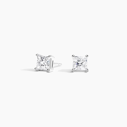 Princess Lab Diamond Stud Earrings in 18K White Gold