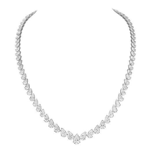 33.87 Carat Pear Shaped Lab Grown Diamond Tennis Necklace in 14k White Gold