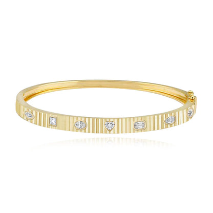 MULTI SHAPE DIAMONDS FLUTED BANGLE
