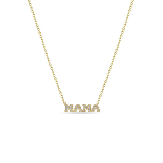 14K ITTY BITTY PAVÉ DIAMOND MAMA NECKLACE