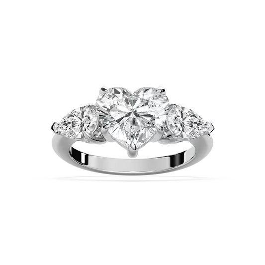 Heart and Pear Three Stone Ring