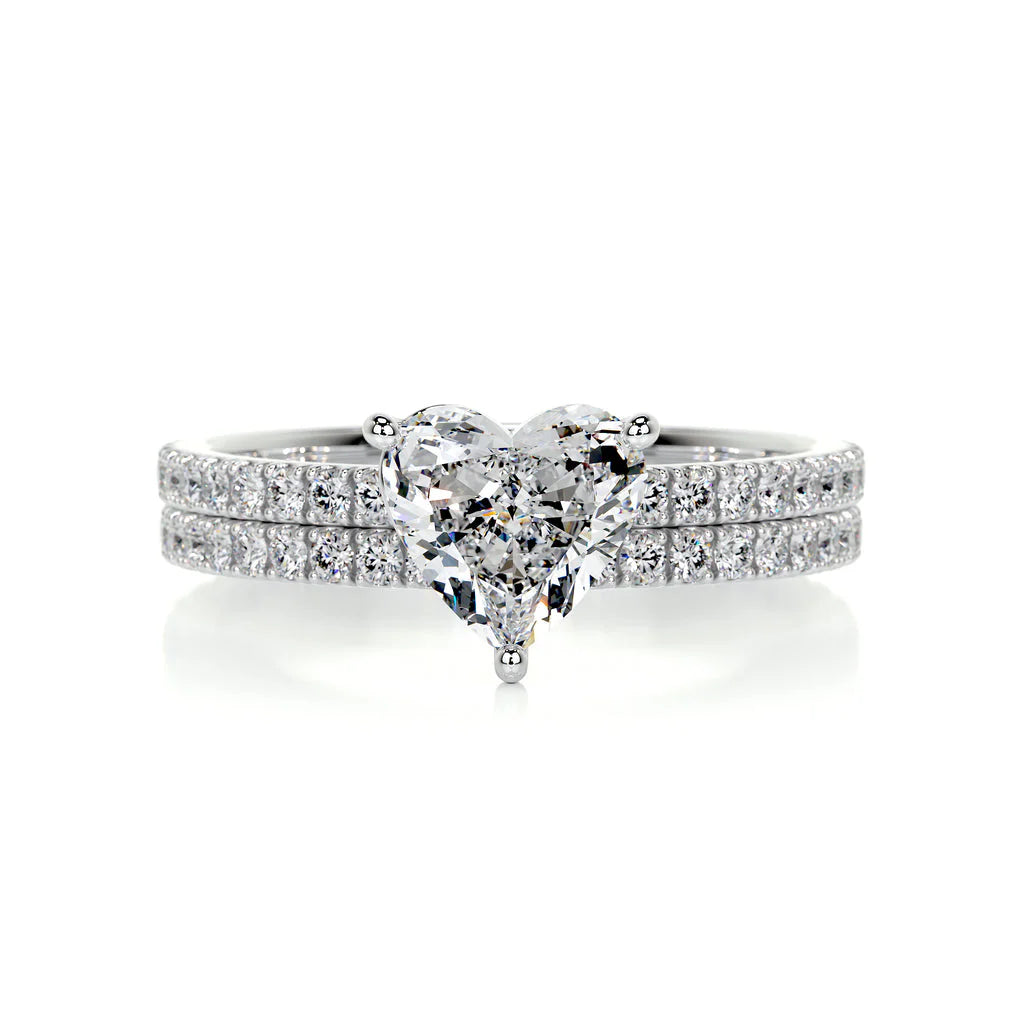 1.0 CT HEART SOLITAIRE F/VS DIAMOND BRIDAL RING SET