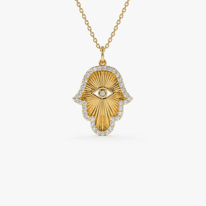 14k Diamond Hamsa & Evil Eye Hand of Fatima Necklace