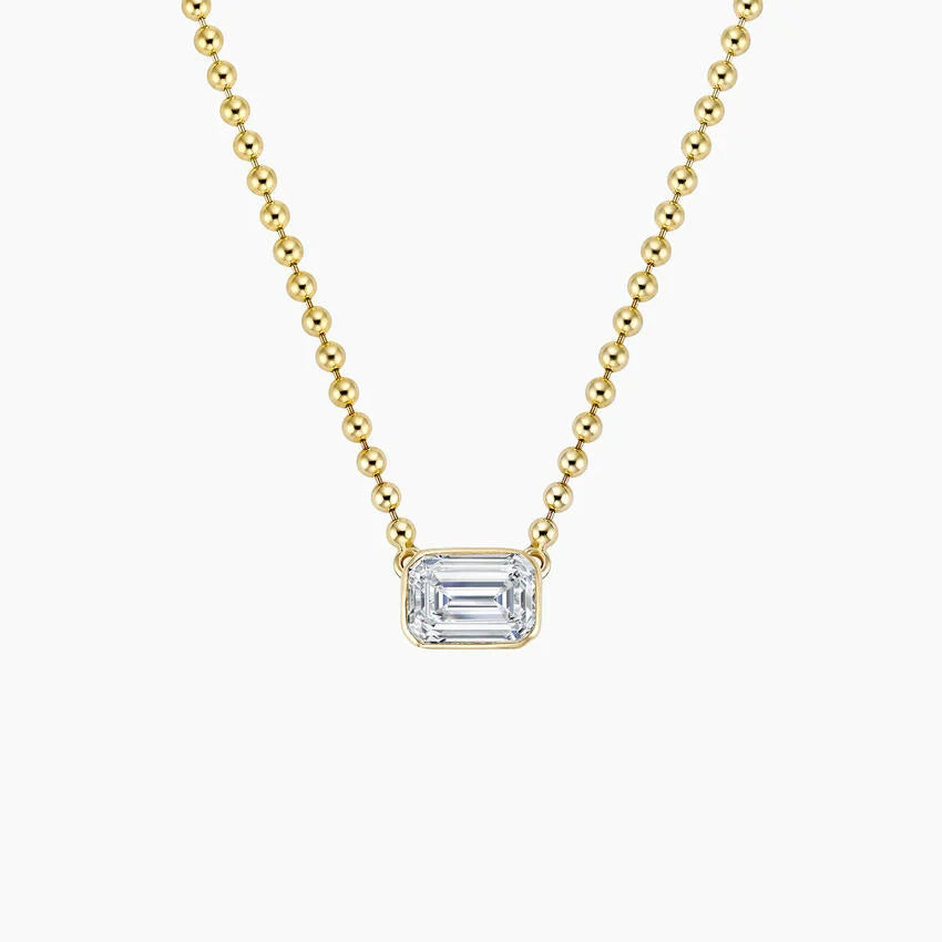 Emerald Cut Lab Diamond Bezel Bead Chain Necklace (3/4 ct. tw.) in 14K Yellow Gold
