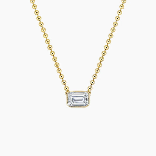 Emerald Cut Lab Diamond Bezel Bead Chain Necklace (3/4 ct. tw.) in 14K Yellow Gold