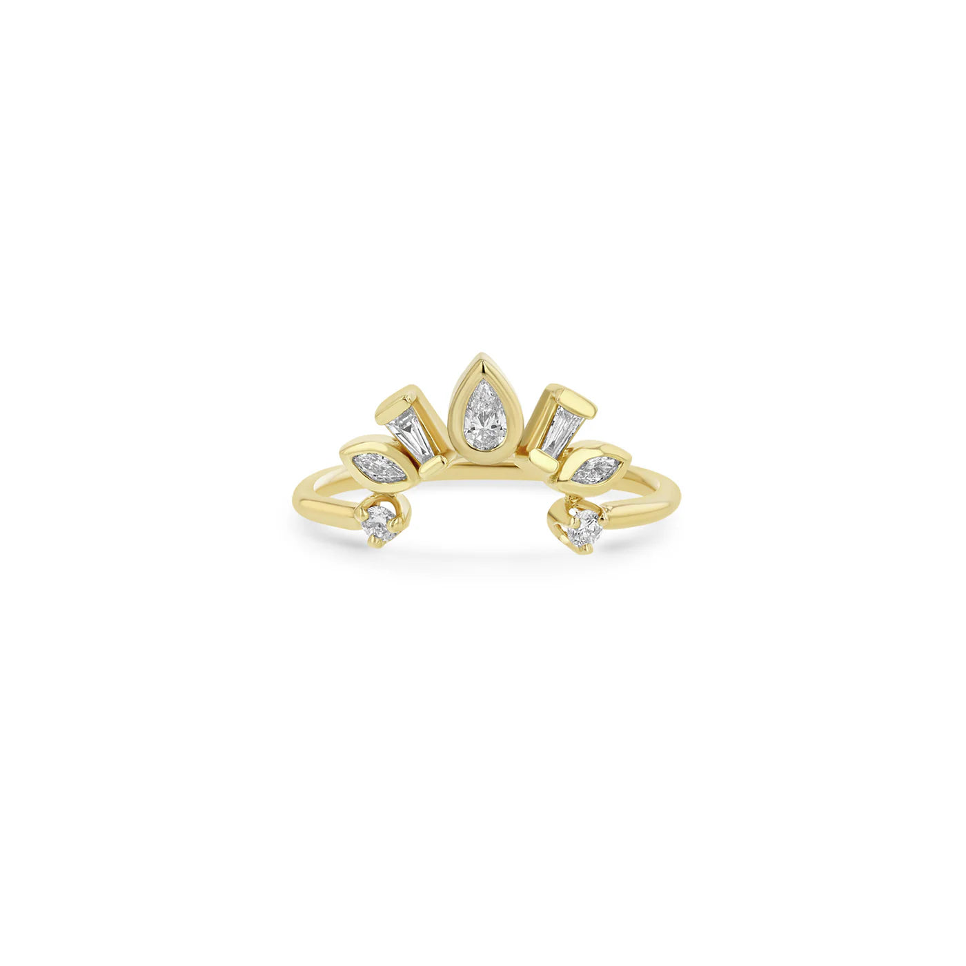 14K MIXED CUT DIAMOND BEZEL CURVED BAR RING
